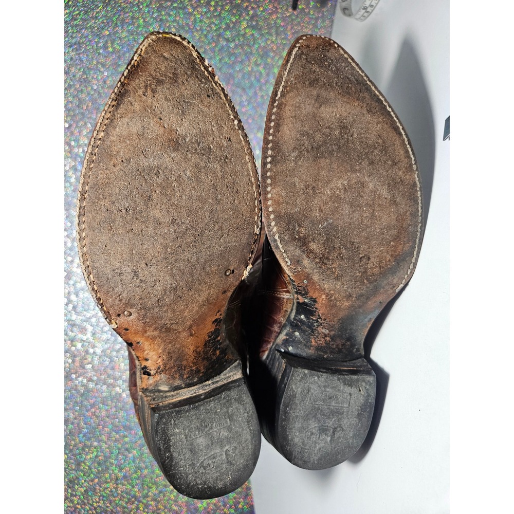 JUSTIN Vintage Exotic Caiman Crocodile Western Boots Brown Zippered Men 6.5 D W8 - Picture 5 of 10